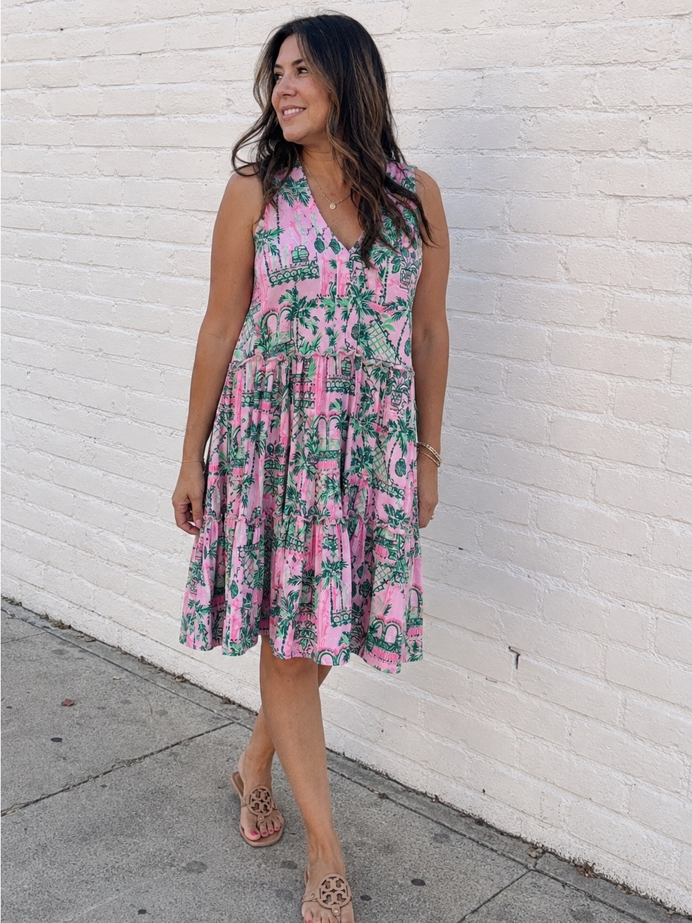 Lilly Pulitzer Pink & Green Tropical Midi Dress